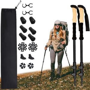 Trekking Poles for Hiking and Walking Collapsible, Lightweight 7075 Hiking Poles, Telescopic Walking Stick Pole for Adult, Children, Seniors, Comfortable Eva Grip, Adjustable Nylon Flip Lock